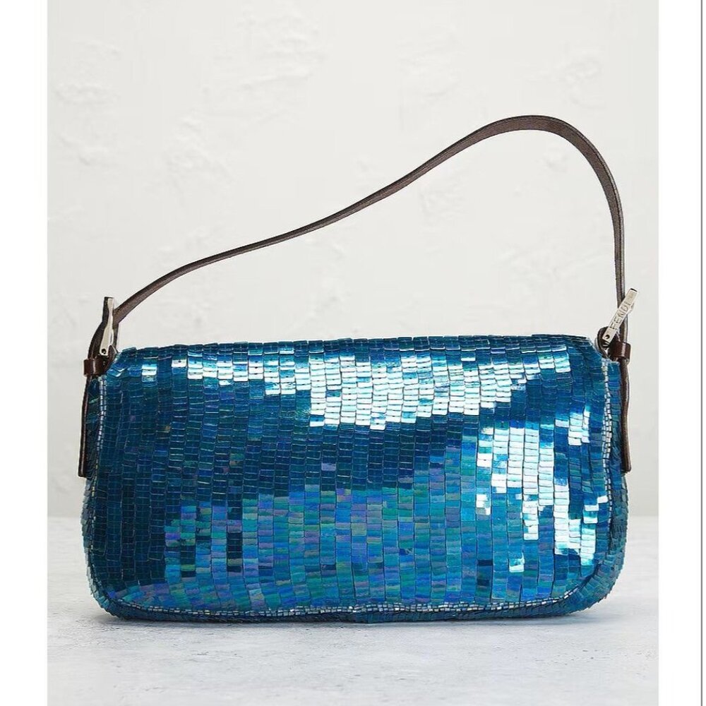 Vintage Fendi FWRD Renew Sequin Baguette Shoulder Bag in Blue Womens Handbag - Picture 2 of 16
